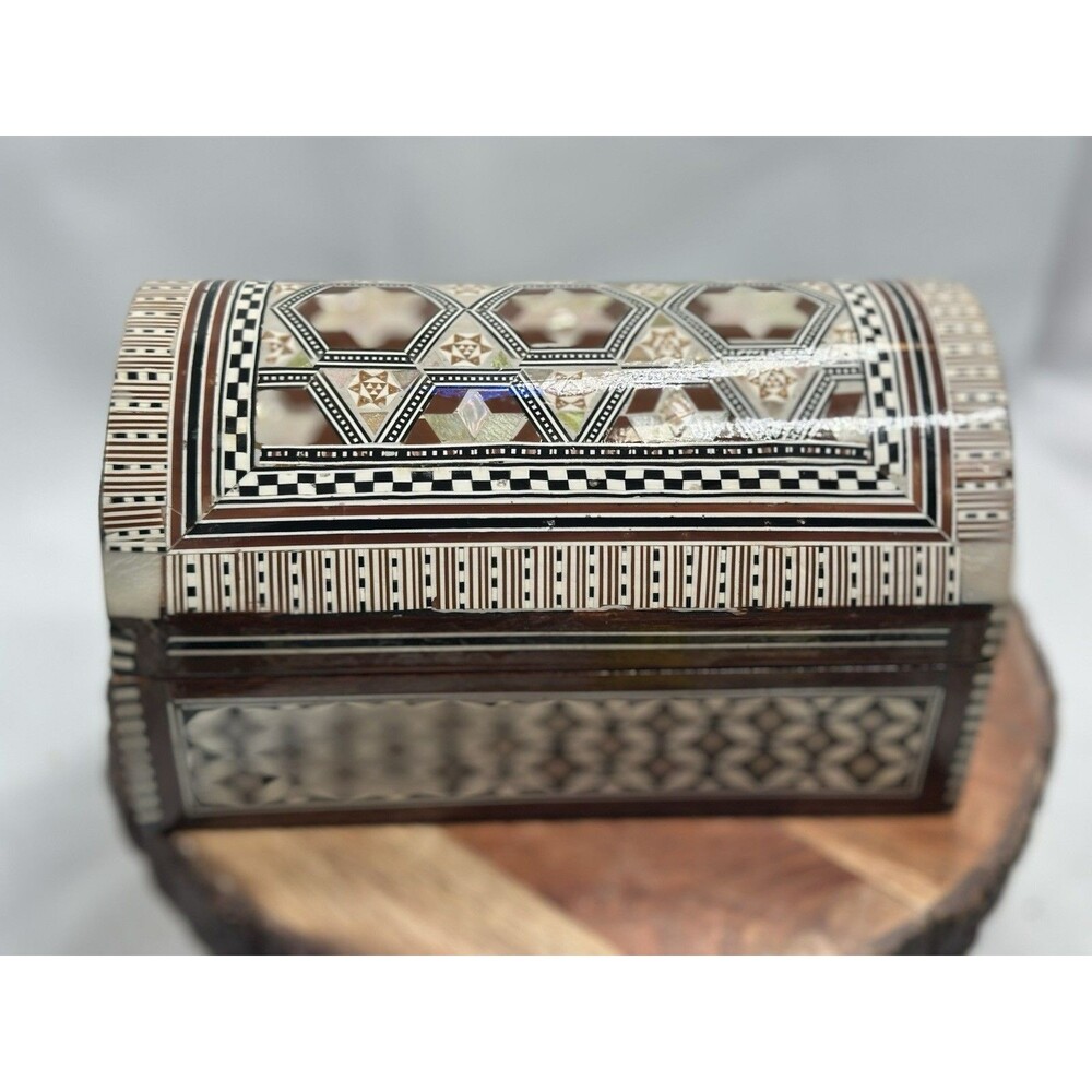 Mother of Pearl Handmade Mosaic Inlay Wooden Lined Jewelry Trinket Box